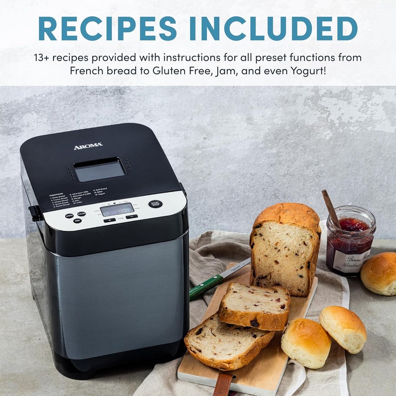 Aroma ® 1.5lbs. Digital Bread Maker with Crust Customization, Clear-View Lid, and Nonstick Baking Pan, Black (ABM-250) - Image 5